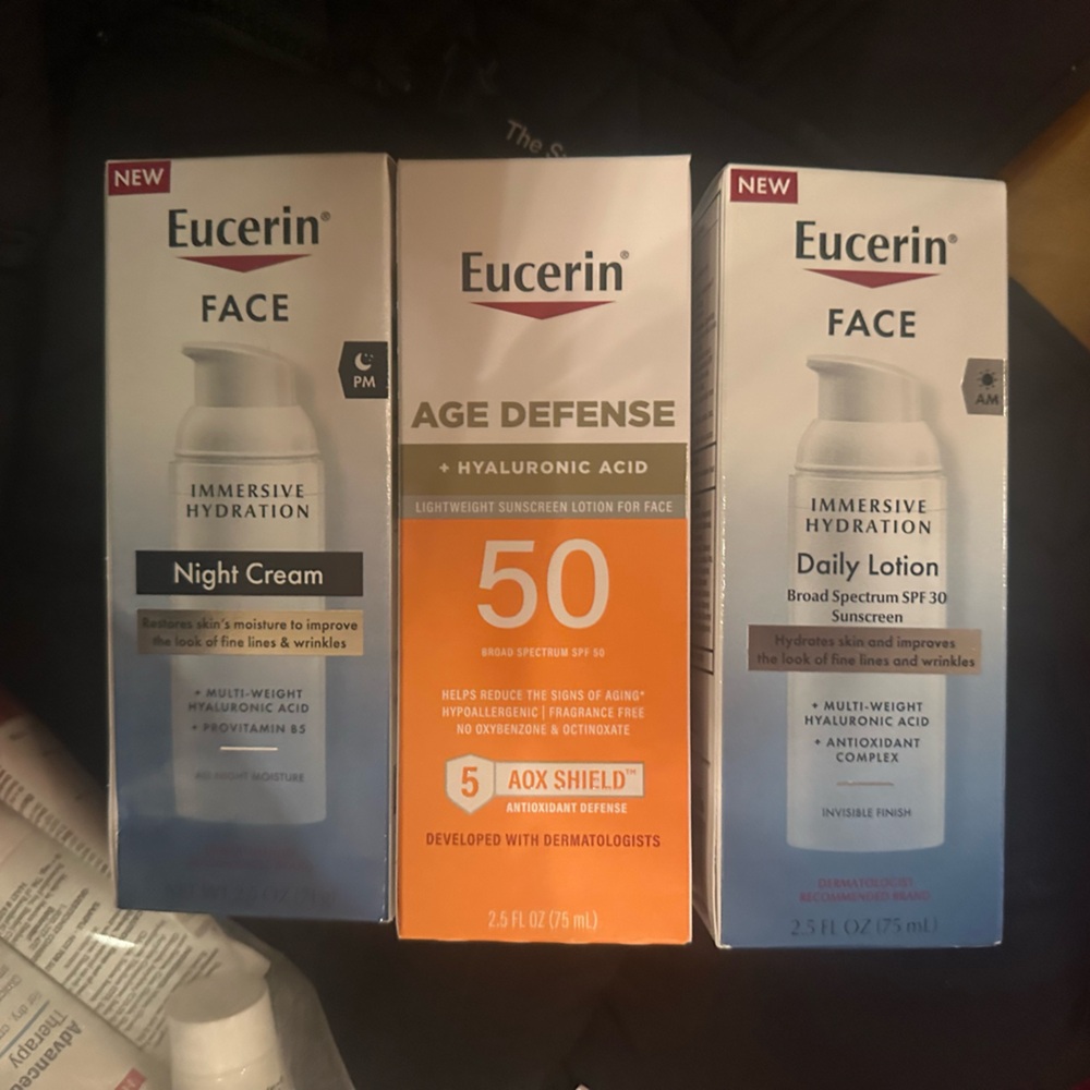 THREE EUCERIN new in box moisturizing set, full size